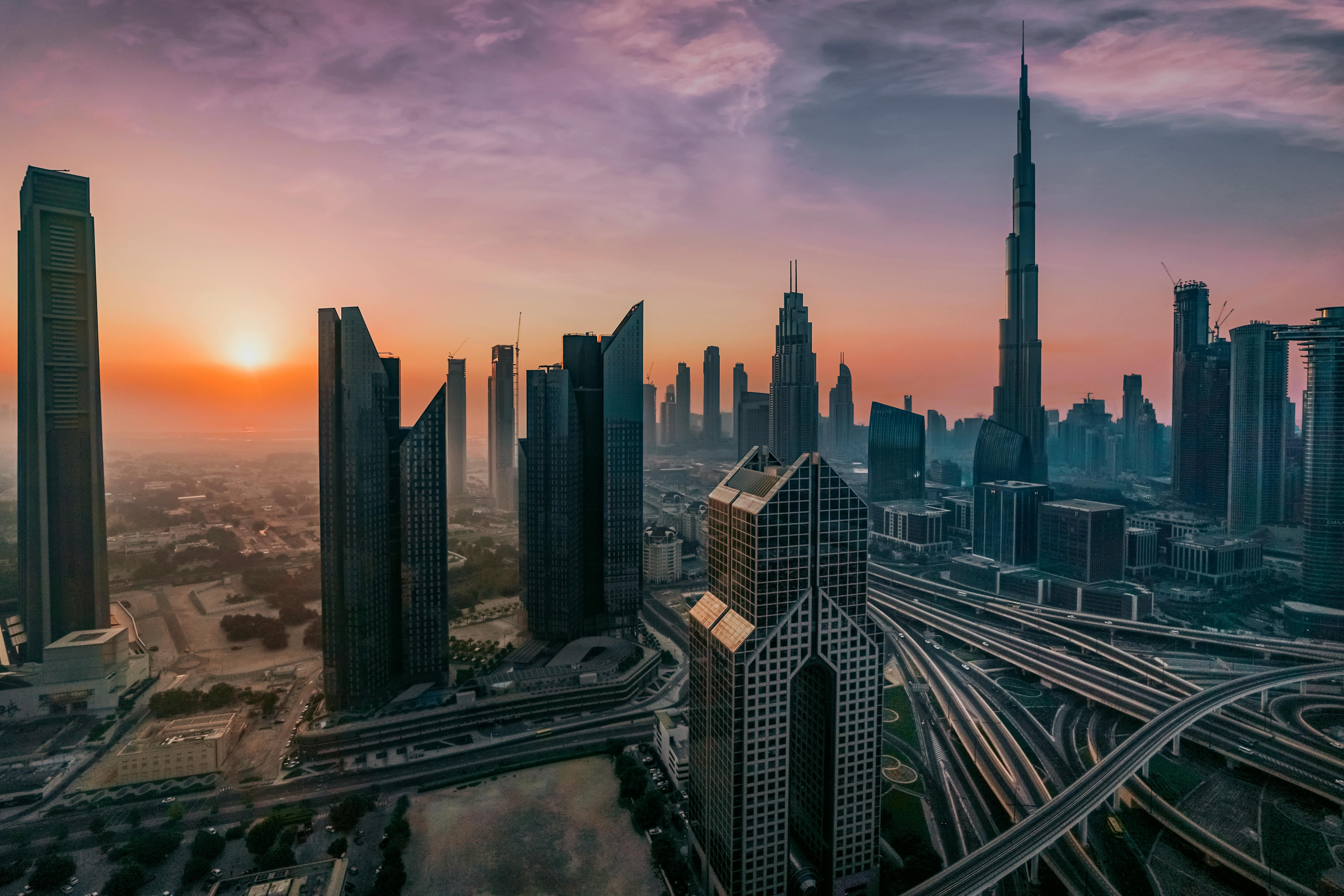 Dubai skyline at golden hour